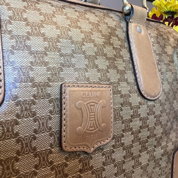 CELINE Triomphe Boston Bag Coated Canvas and Leather Satchel - Picture 13 of 14